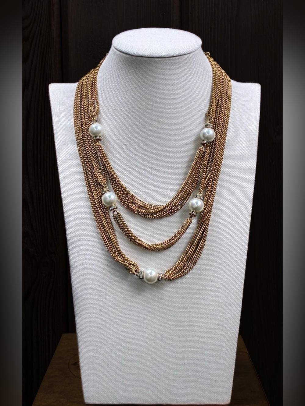 Gold-Tone Layered Pearl & Crystal Statement Necklace